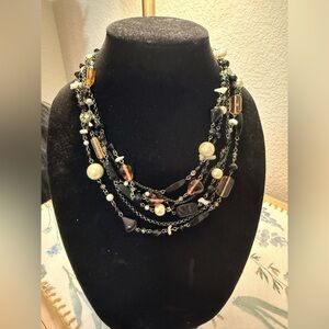 Elegant Multi-Strand Black and Gold Necklace